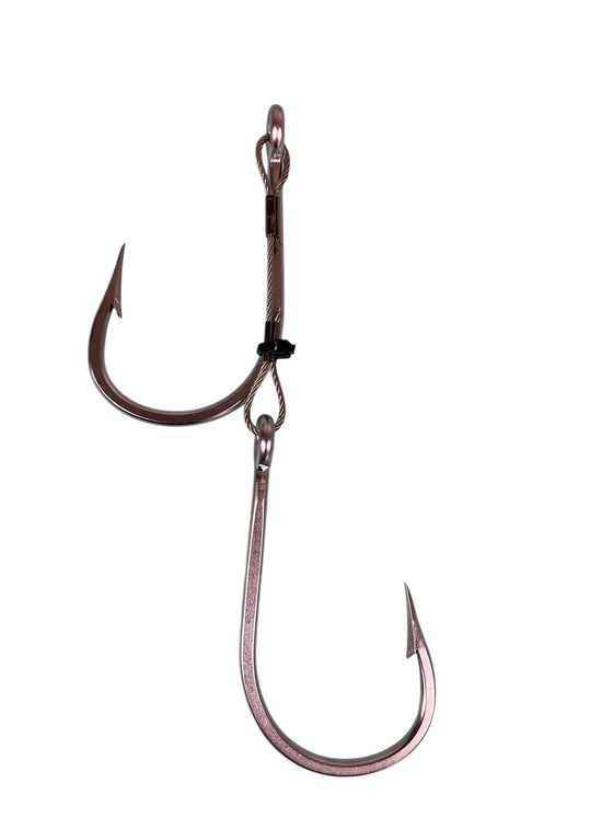 Double stainless steel hook rig for a Tsutomu trolling lure
